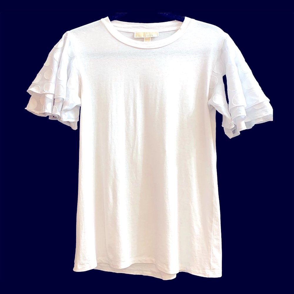 Micheal Kors ruffled sleeve white tee shirt